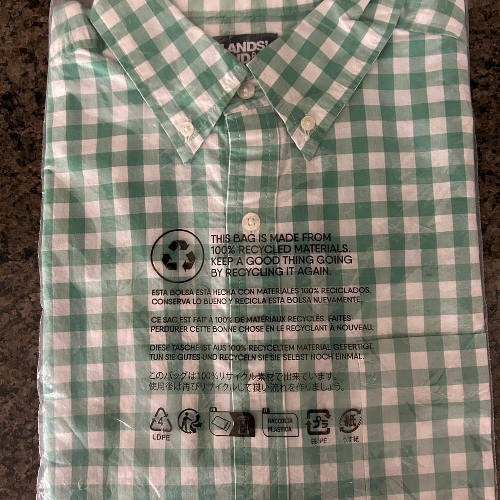 Lands' End Green Checkered Casual Shirt